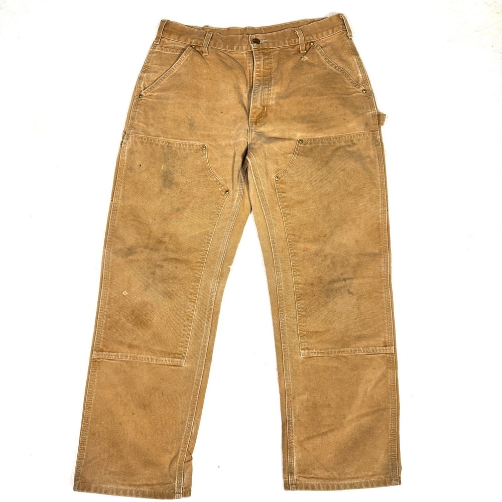 Vintage Carhartt Carpenter Pants Mens Brown Canvas Workwear Double Knee 32x29